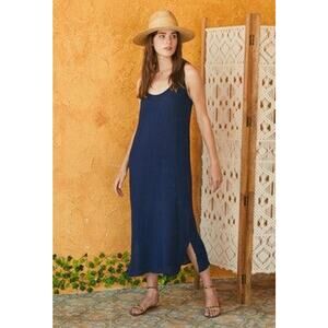 NWT Felicite Racer Tank Maxi Dress Navy Blue Cotton Gauze 4 / Small Summer Beach